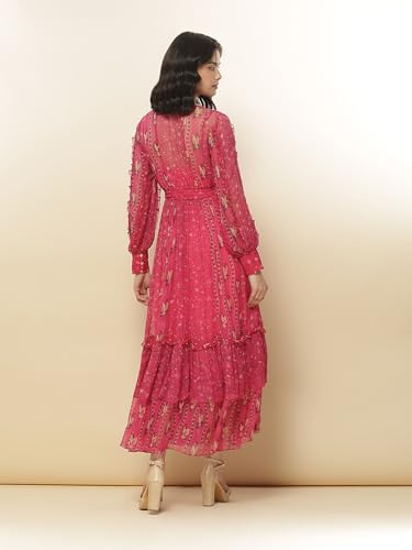 Label RITU KUMAR Fuchsia Botanic Print Long Dress with Inner