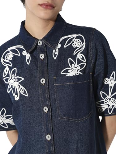 ONLY Women's Embroidered Shirt Blue Dress