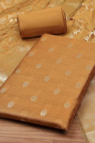 BIBA Women Mustard Cotton Unstitched Suit Set_FREE SIZE