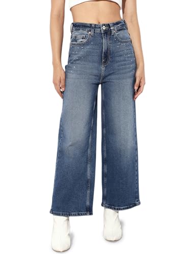 ONLY Women's High Rise Wide Leg Jeans Medium Blue Denim