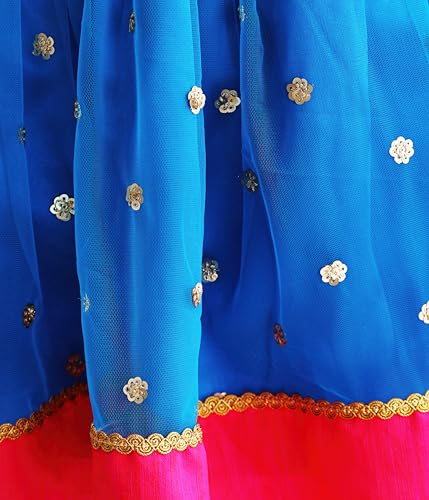 Stanwells Kids Gilrs Lehnga Choli Ruffle Pattern Dress Puff Sleeves Beautiful Ethnic Hand Sequins Embroidery Beautiful Flower Front Traditional Knee Length (SkyBlue & Pink)(12-24months)