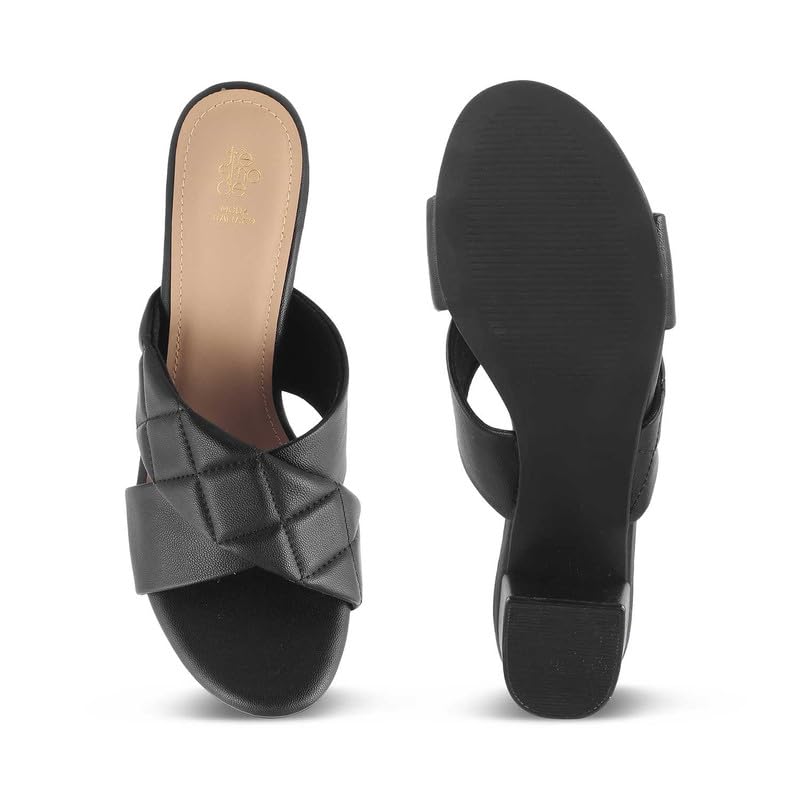 tresmode Romi Black Women's Dress Block Heel Sandals Elevate Your Chic Style Effortlessly!|| Size (EU-36/UK-3/US-5)