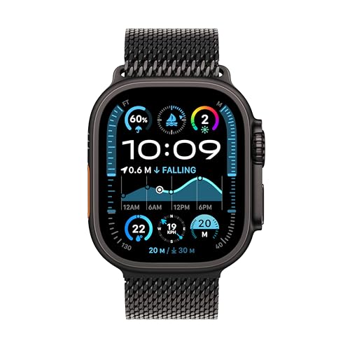 Apple Watch Ultra 2 [GPS + Cellular 49 mm] Smartwatch, Sports Watch with Black Titanium Case with Black Titanium Milanese Loop - L. Fitness Tracker, Precision GPS, Action Button, Carbon Neutral