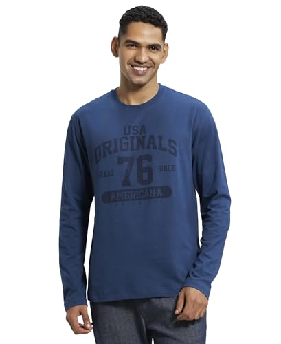 Jockey Men's Super Combed Cotton Rich Printed Round Neck Full Sleeve T-Shirt (Colors & Prints May Vary)_Style_US82_Insignia Blue_L