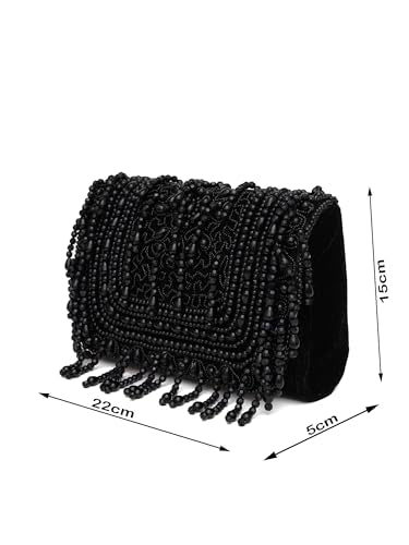 FABBHUE Women's Velvet Black Hand Embroidery Box Clutch Bag
