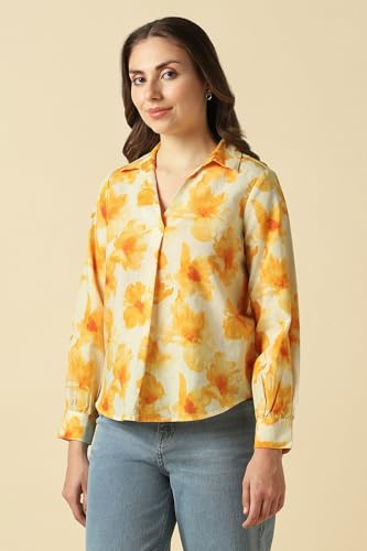 Women Yellow Print Long Sleeves Shirt