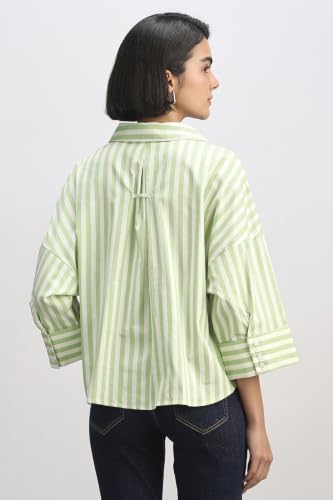 Women Green Stripe 3/4th Sleeves Shirt