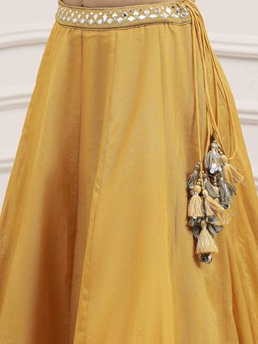 BIBA Women Yellow Cotton Zari Tissue Regular Lehenga Set_36