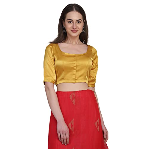 THE WEAVE TRAVELLER Mustard Non Paded Mashru Saree Blouse for Women