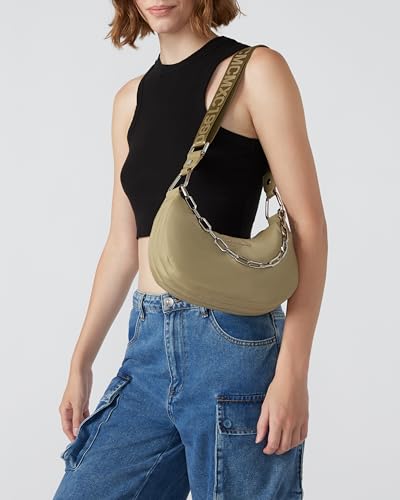 Steve Madden Womens Steve Madden Zoeyy-n Nylon Moon Shape Bag With Chain Steve Madden ZOEYY-N Nylon Moon Shape Bag With Chain, Olive, One Size, Steve Madden Zoeyy-n Nylon Moon Shape Bag With Chain