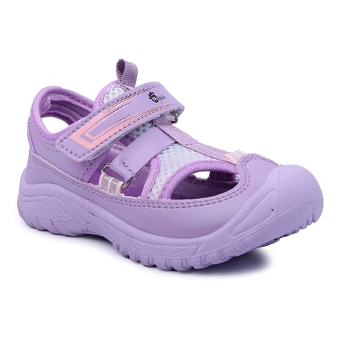 Myau Ryan Girls' Sandals, Mesh Breathable Summer Sandal with Hook & Loop Strap (Purple, UK Footwear Size System, Little Kid, Women, Numeric, Medium, 9)