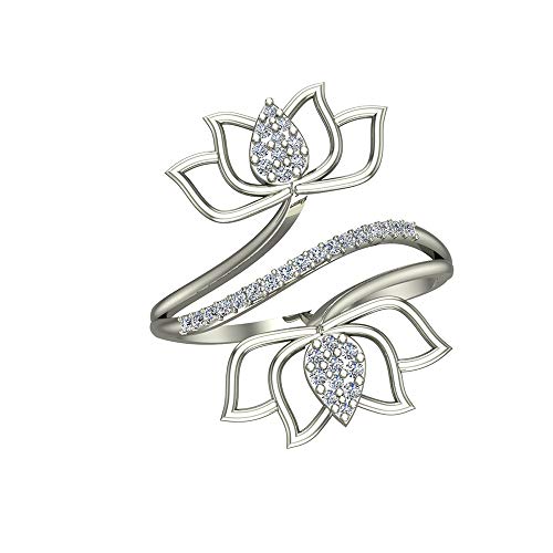 DISHIS 18k White Gold Diamond Ring for Women-Size 14