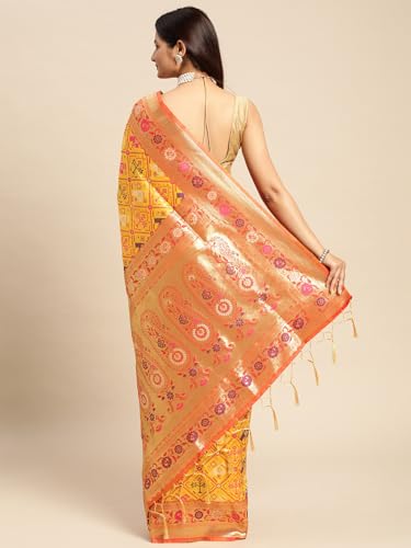 AMIRAT Woven Design Zari Work Pure Patola Silk Saree for Women With Unstitched Blouse Piece | heavy Patola Saree (Yellow)