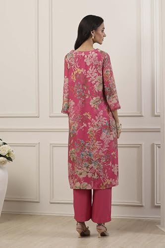 BIBA Women Pink Cotton Blend Straight Suit Set_32