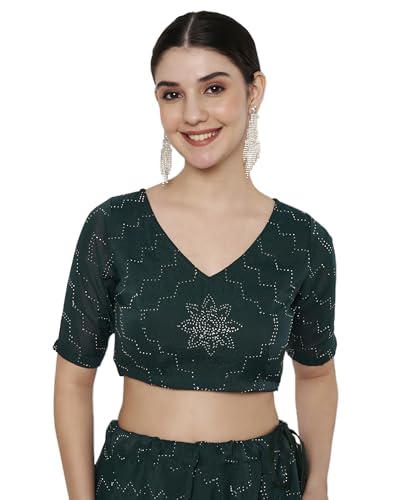 studio rasa Women's Silk Blend Embellished Readymade Blouse for Festive Wedding Party (TPWC725BL77M_Green_Medium)