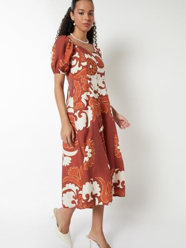 Max Women Printed Midi Dress (Red_S)