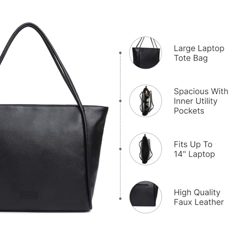Fastrack Laptop Tote Bag for Women | Sleek Faux Leather Work Tote Fits 14” Laptop | Spacious Interior with Utility Pockets | Stylish Everyday Office Bag with Zipper Closure