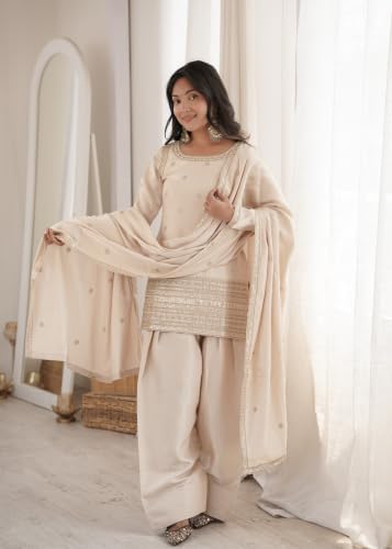 Leeli Peeri Designer Women's Roman Silk Sequence Embroidery Work Kurta Salwar With Dupatta.