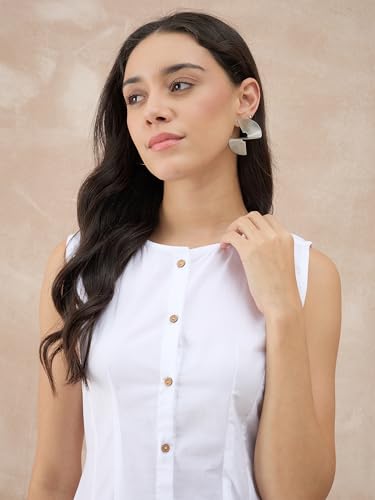 GulaboSitabo Women’s Halter Neck Pure Cotton Sleeveless Knee Length Dress for Women with Button Closure & Belt | Organic Cotton Ready to Wear Casual Party Outfit White