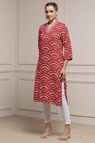 Biba Women Red Viscose Rayon Straight Kurta_38