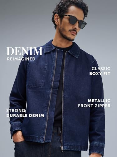 XYXX Men's Cotton Denim Jacket| Long Sleeves| Solid-Regular Fit For Everyday Wear | Midnight Blue