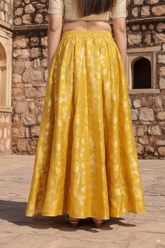 W for Woman Yellow Floral Jacquard Flared Skirt - (W50510-314474-M)