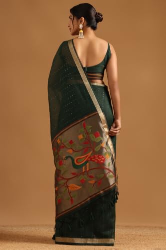 Soch Womens Green Tissue Woven Design Saree With Sequin