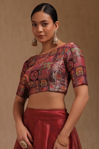 Soch Womens Wine Tussar Floral Print Padded Blouse