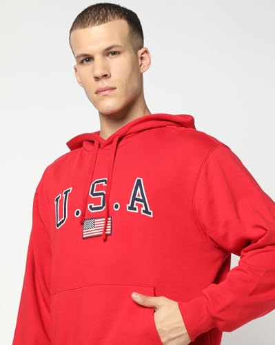 GAP Men's Full Sleeve Hooded Neck Oversize Fit Brushed Sweatshirt,Red,XXL