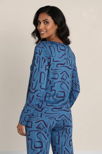 Zivame Knit Poly Pyjama Set-Nebulas Blue, S