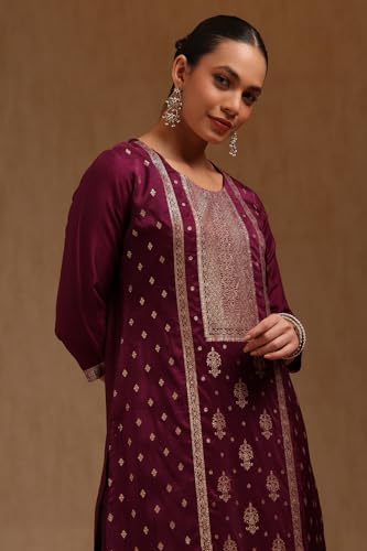 Soch Womens Purple Russian Silk Zari Woven Kurta Set With Zari Woven
