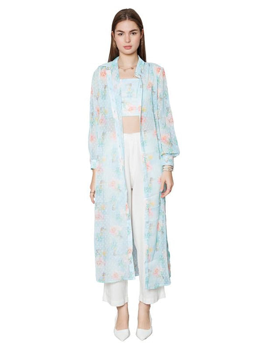 Zink London Women's Blue Printed Straight Fit Co-Ord Set