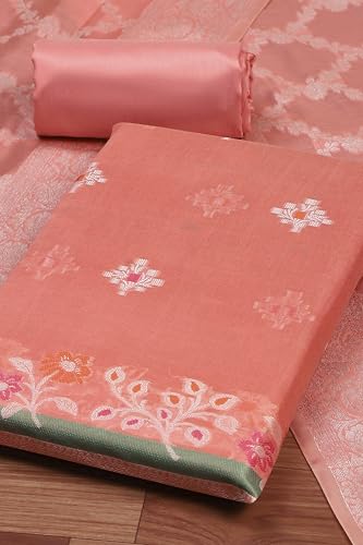 BIBA Women Peach Cotton Unstitched Suit Set_FREE SIZE