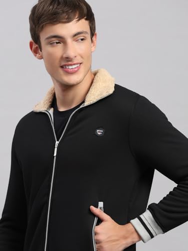 Monte Carlo Mens Regular Fit Solid Zipper Full Sleeve Winter Sweatshirt | Stylish Sweatshirt for Men |Comfortable Casual Winter Wear for Men's Black L (Pack of 1)