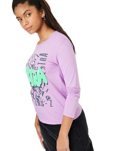 Max Girls Graphic Printed T-Shirt, Purple,12-14 Y