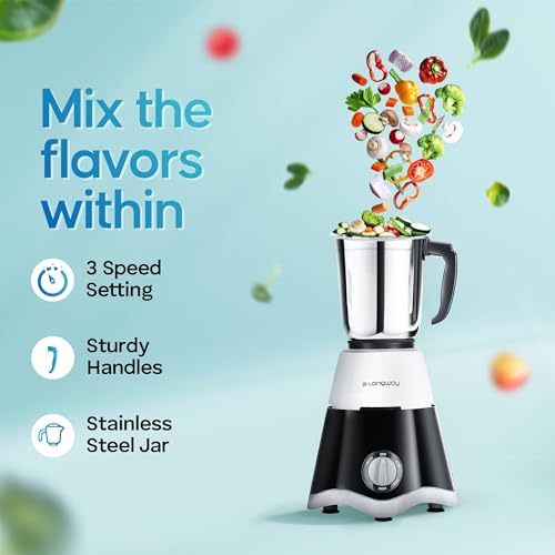 Longway Supreme Dlx Mixer Grinder with 3 Jars for Mixing, Grinding with Kwid 1100W Dry Iron | 2 Years Warranty (Gray & Black, 700 W)