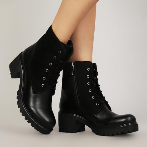 YOHO Slays Model 006 Boots for women | Crafted from premium synthetic and suede PU | luxurious look | Stylish Casual Shoes|Comfortable Fit | Classic Black - UK 7