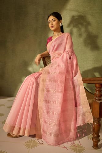 Taneira Light Pink Bengal Pure Silk Cotton Jamdani SareeWith Unstitched Blouse(SAPH01AA6860-Light Pink)