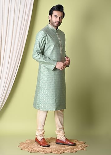 sajindia Men’s Traditional Kurta | Elegant Ethnic Wear for Men | Comfortable Fabric | Festivals, Weddings & Celebrations | Style 218 Green