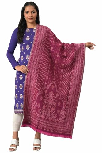W for Woman Women Cotton Dark Green Acrylic Floral Print Dupatta, Free Size