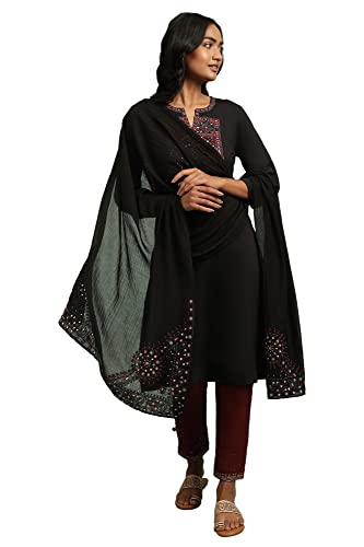 W for Woman Black solid cotton silk drape