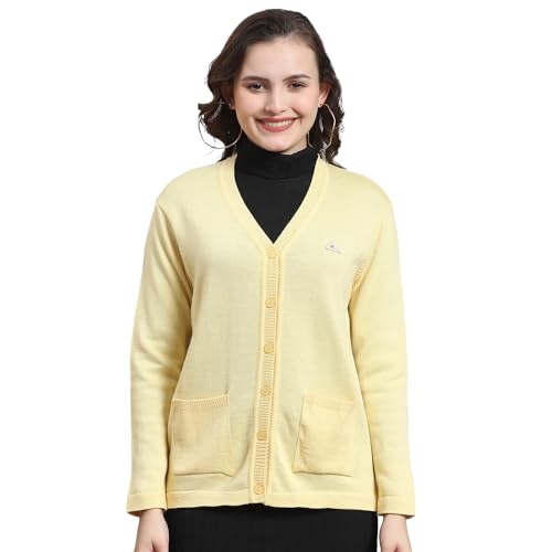 Monte Carlo Womens Pure Wool Solid Sweater (1230714Vn-2426-42, Lemon, XXL)