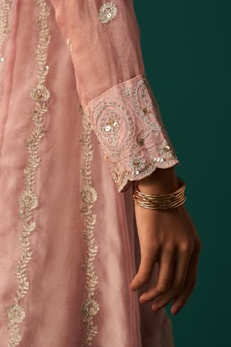 Wishful Women's Lilac Embroidered Panelled Silk Organza Short Kurta with Culotte and Dupatta Set (SP12569-223338-S)