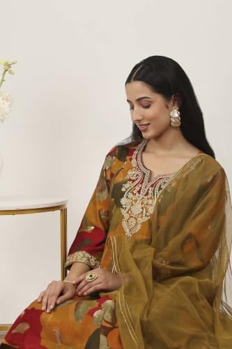 Rangriti Viscose Polyester Printed A-Line Festive Kurta With Salwar And Dupatta