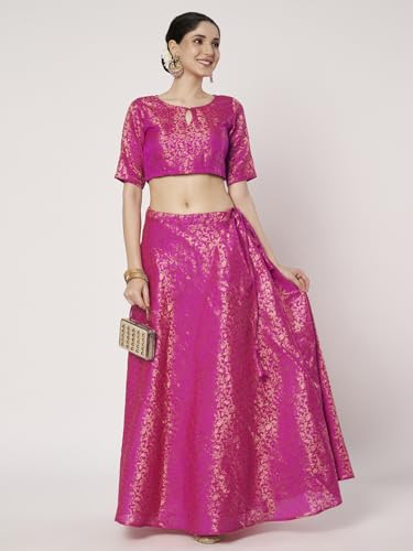 studio rasa Women's Brocade Floral Bias Skirt for Wedding Festive Party (SKTC72519S_Pink_Small)