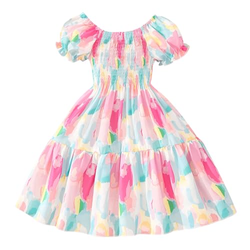 Hopscotch Girls Abstract Polyester Puff Sleeves Fit Flare Plain Casual Dresses In Red Color For Ages 6-7 Years (MTQ-4658877)