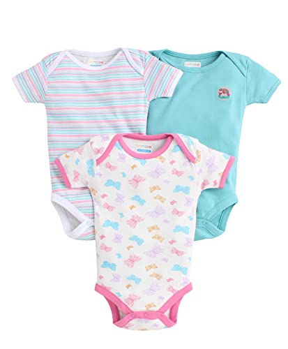 BUMZEE Pink & Sky Blue Half Sleeve Bodysuit Pack Of 3 For Baby Girl Age - 9-12 Months