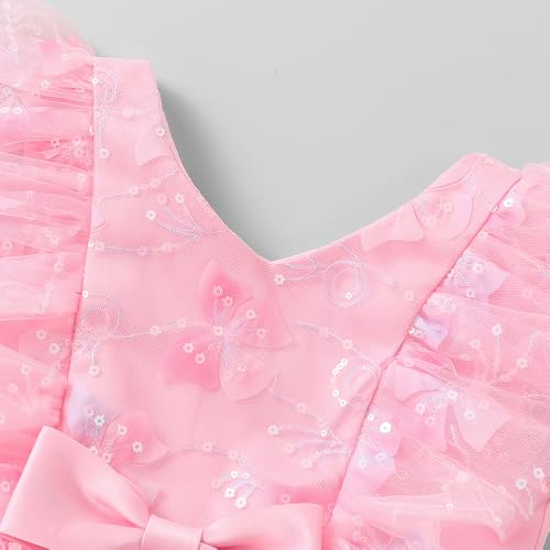 Hopscotch Girls Pink Short Sleeves Bow Applique Sequined Dress for Age (3-4 Years)
