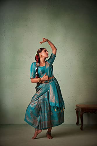 Vardha Women's Kanchipuram Art Silk Saree with Unstitched Blouse Piece - Copper Zari Woven Work Sarees for Wedding (Anvaya_548)