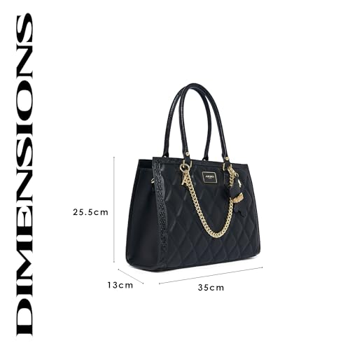 Akiki London Women's Swinden 35 Large Box Handbag|comes with Pet Charm|Statement Metal Detailing|Satchel Handbag for Women|Quilted Finish|Stylish Ladies Purse